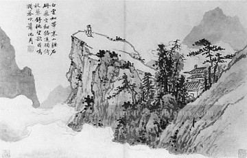  15 - poète sur une montagne 1500 vieille encre de Chine